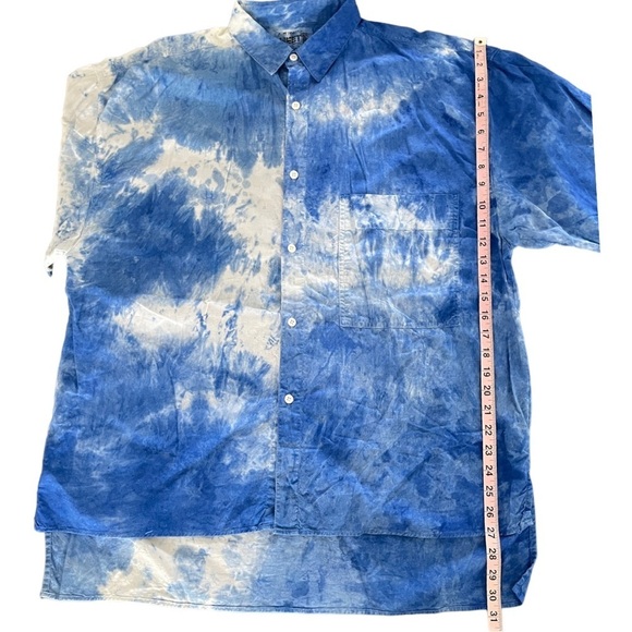 HEET Sportswear Blue Tie Die Tropical Hawaiian Cotton Button Down‎ Top Vintage - Picture 3 of 7